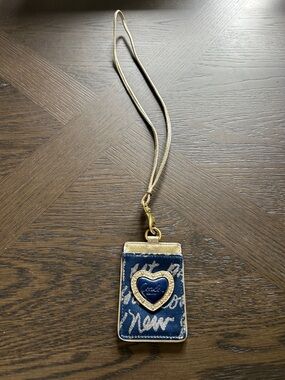 Coach Script Collection Navy and Gold Heart Lanyard ID Holder